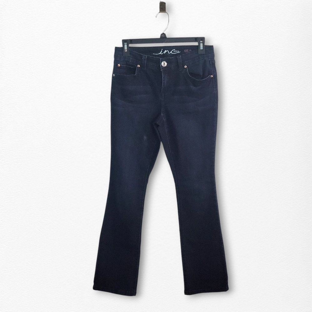 INC dark wash boot cut jeans, size 4P